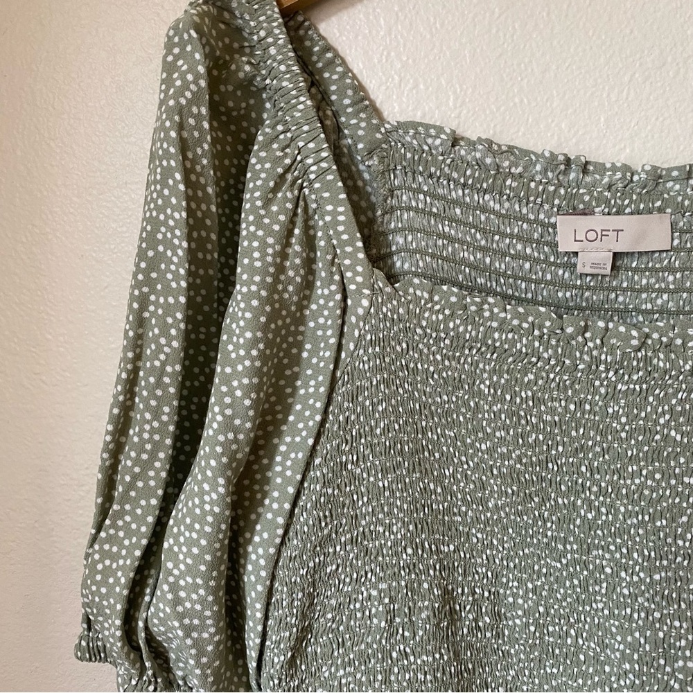 Square neck sage green dot blouse